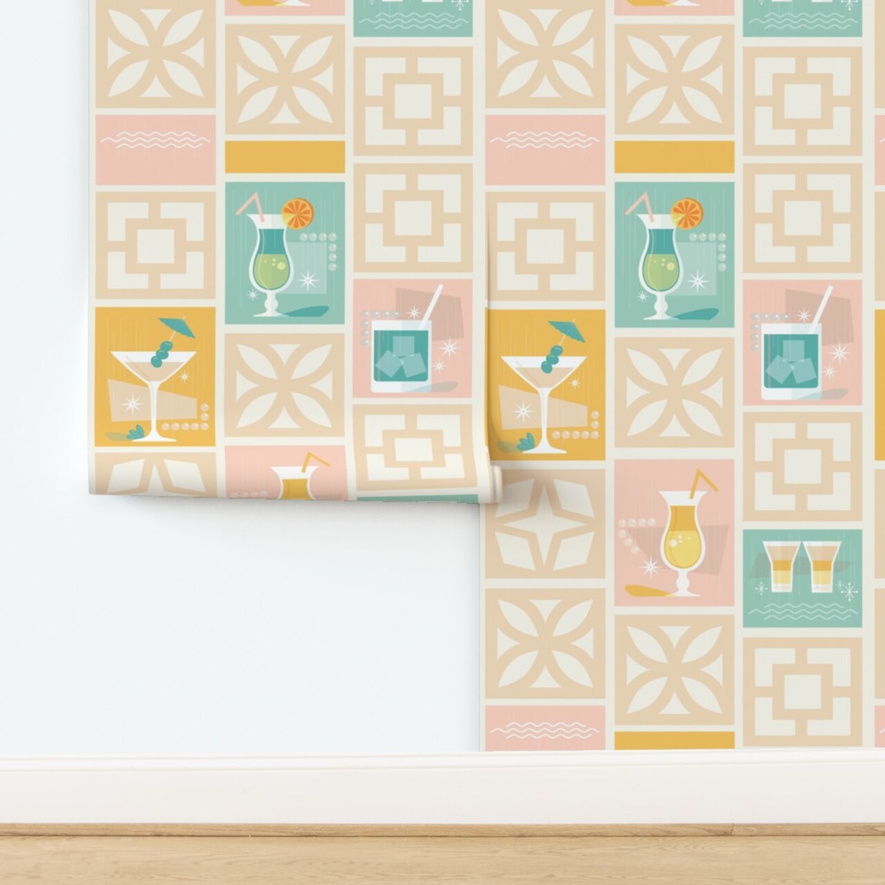 Geometric Pastel Breeze Blocks Tropical Custom Removable Wallpaper by Spoonflower Peel & Stick Wallpaper 2FT Wide